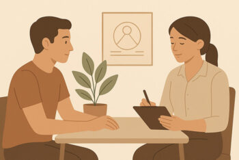 Client en behandelaar tijdens een intake gesprek
